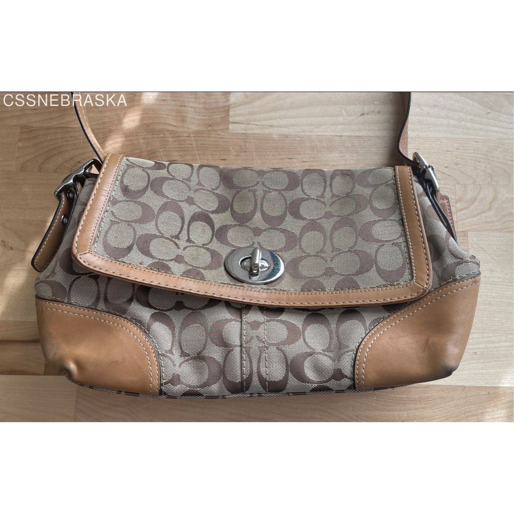 Coach Women's Shoulder Bag Medium F13066 Hamptons Flap Purse Turnlock Canvas MED